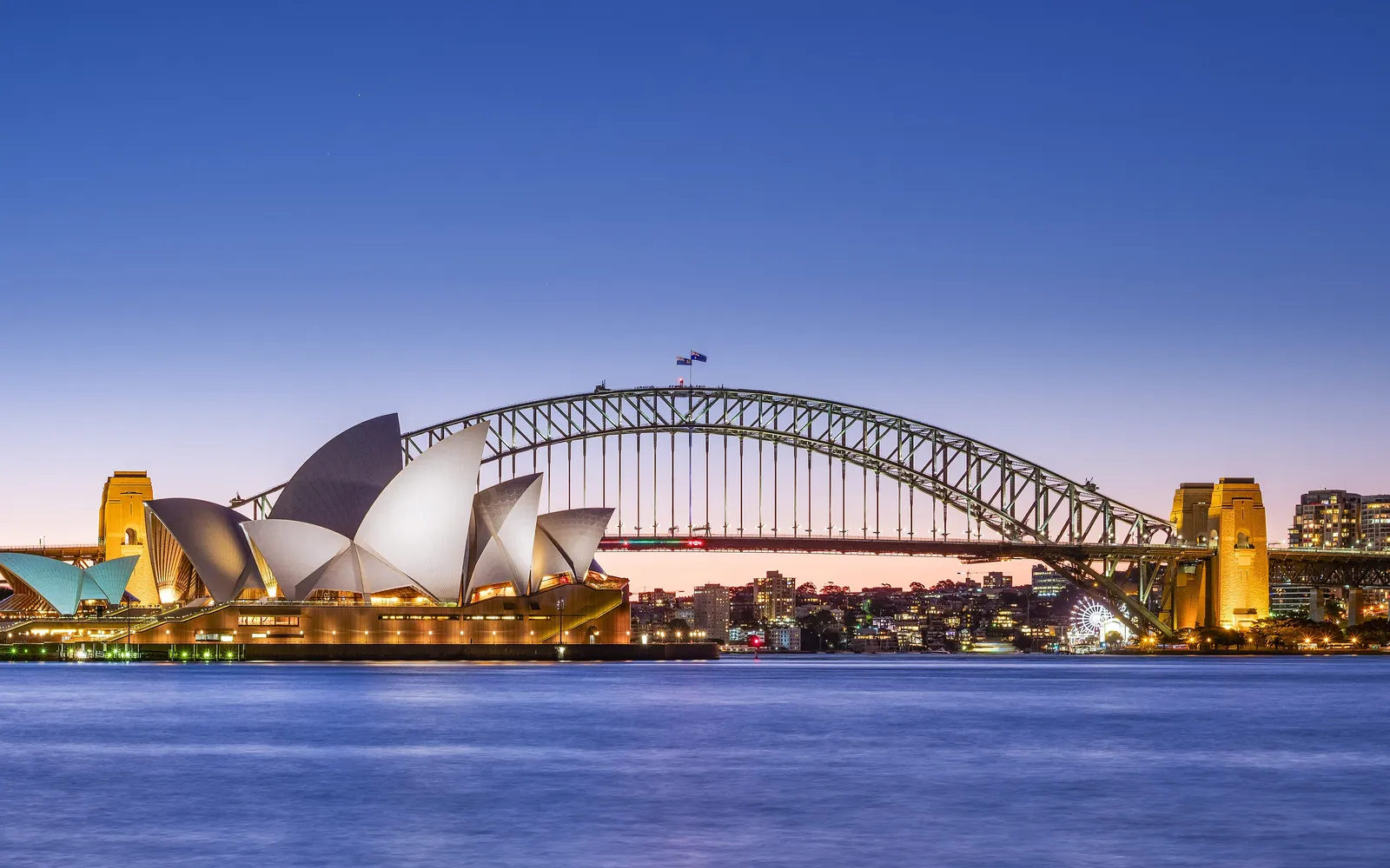 Sydney Opera House and Harbour Bridge at dusk